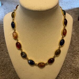 Liz Claiborne international goldtone necklace with  cabochon gemstones